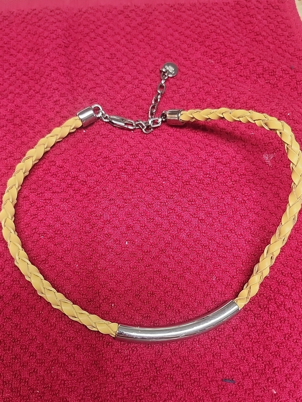 Braided Yellow Necklace with Silver Curved Bar